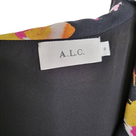A.L.C. Lucia Silk Floral Black Off Shoulder Mini Dress Size 8 - Picture 11 of 12